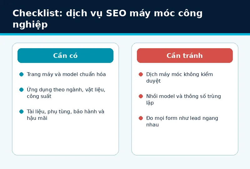 Mô hình triển khai dịch vụ SEO máy móc công nghiệp